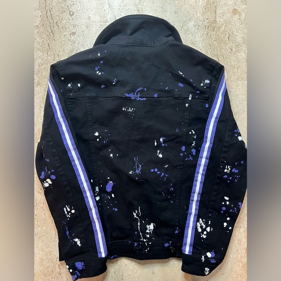 M. Society Politically Incorrect Paint Splatter Black Denim Jacket Size Small - Picture 2 of 5